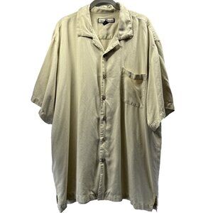 Tommy Bahama Mens 100% Silk Camp Shirt XL Solid Beige Button Up Pocket Hawaiian